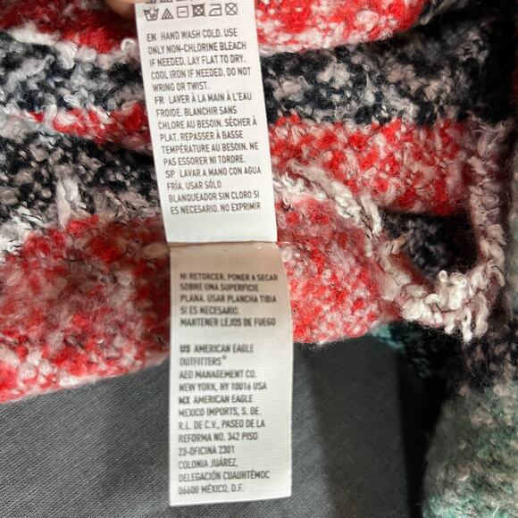 American Eagle Scarf Womens One Size Multicolor Plaid Flannel Fringe Trim Boho - Picture 6 of 8